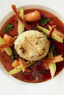 Venison suet pudding (Venison and juniper suet pudding with butter braised carrot and celery)