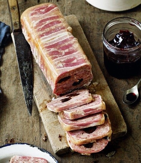 Venison terrine with prunes, orange, juniper and thyme