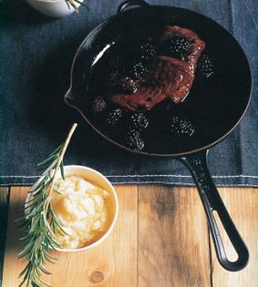 Venison with apple and potato mash & blackberry sauce
