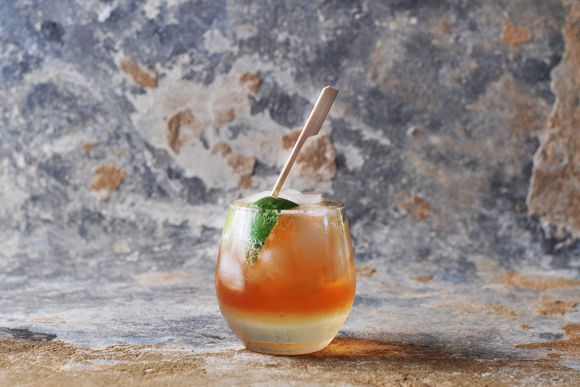 Verjuice, lime and bitters mocktail
