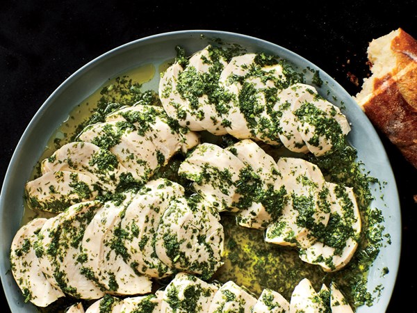 Verjus-poached chicken with herbs