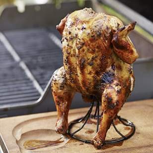 Vertically grilled whole chicken