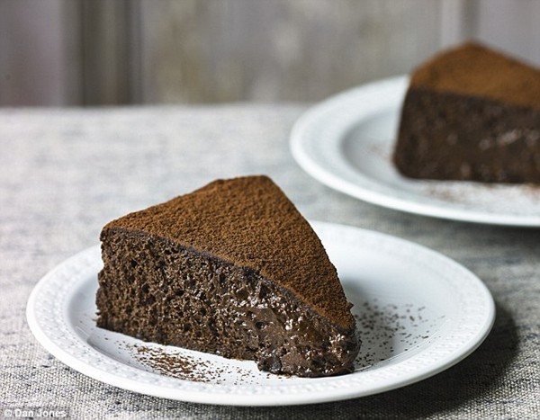 Very dark and moussey chocolate cake