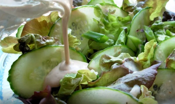 Very green salad with cucumber, kohlrabi, sweet onion and herb vinaigrette