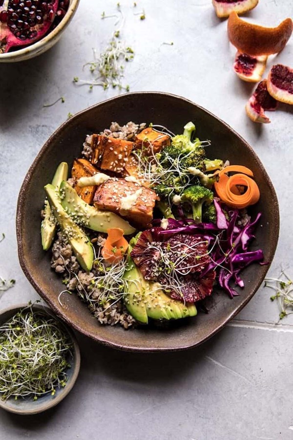 Vibrant spring broccoli buddha bowl