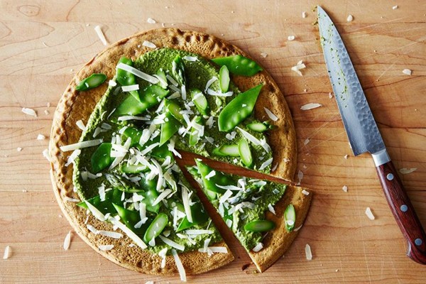 Vibrant spring socca (with pesto)