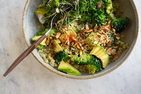 Vibrant vegan double broccoli Buddha bowl