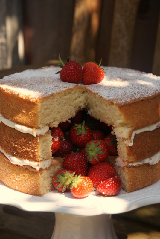 Victoria sandwich inside surprise cake