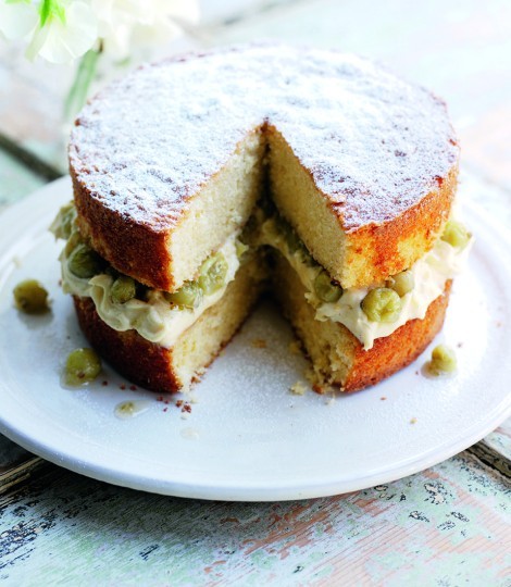 Victoria sponge with crème patissière and gooseberry compote