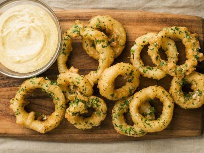 Vidalia onion rings with beer mustard