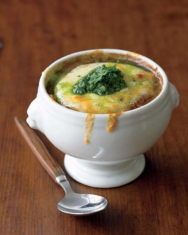 Vidalia onion soup with blistered Vermont cheddar