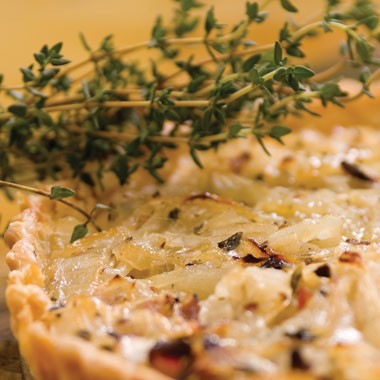 Vidalia onion tart with bacon, local honey, and fresh thyme