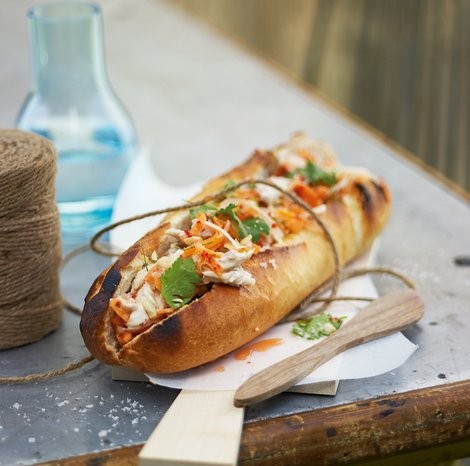 Vietnamese barbecued chicken salad baguettes