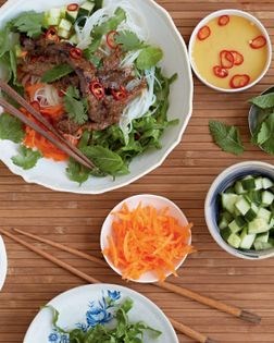 Vietnamese beef and noodle salad bowls