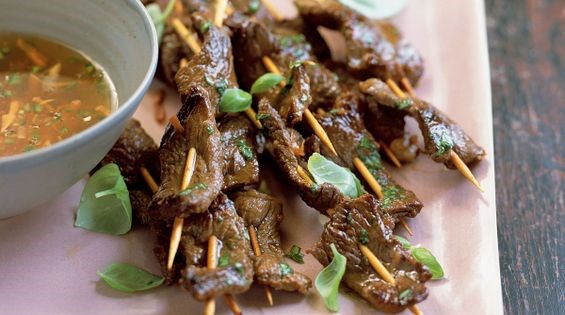 Vietnamese beef satay basted with basil butter