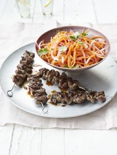 Vietnamese beef skewers with pickled carrot salad