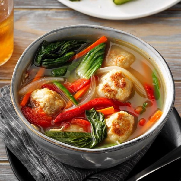 Vietnamese chicken meatball soup with bok choy