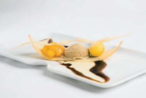 Vietnamese coffee ice cream with mango