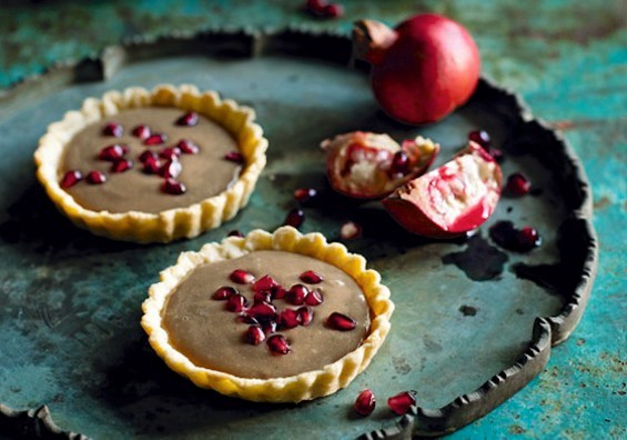 Vietnamese coffee tart with fresh pomegranate