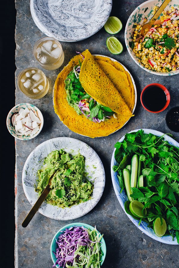 Vietnamese crêpes with fresh corn salsa (Bánh xèo)