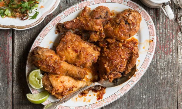 Vietnamese fried chicken thighs with garlic-chile glaze