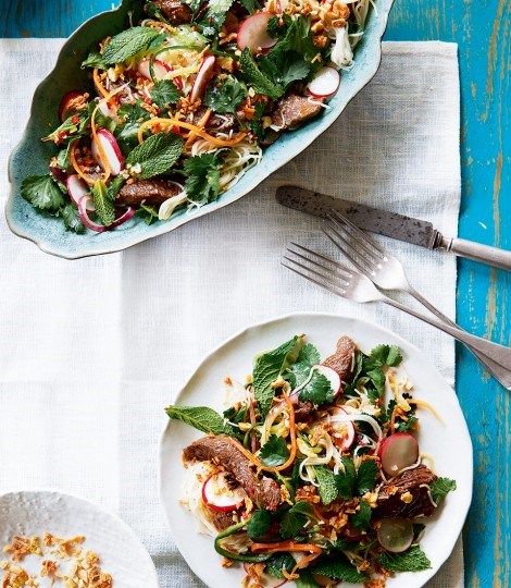 Vietnamese herb salad with tamarind and honey glazed beef