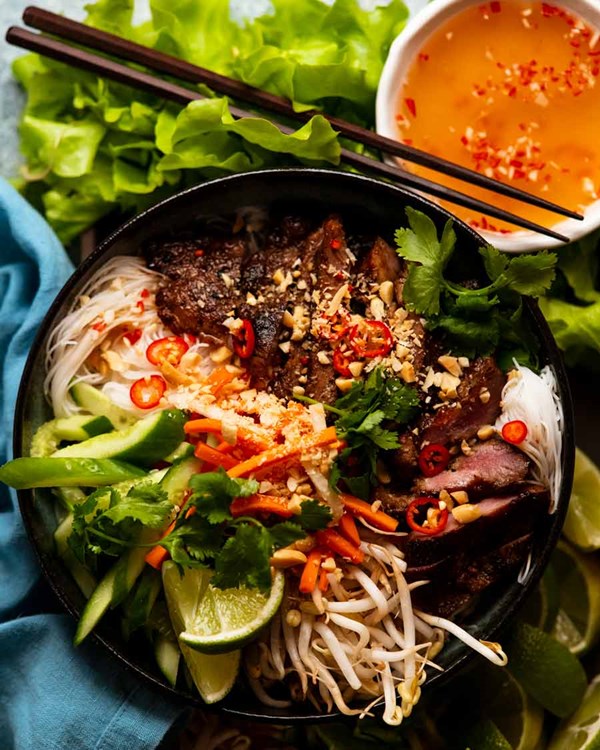Vietnamese lemongrass pork noodle bowls (Bun thit nuong)