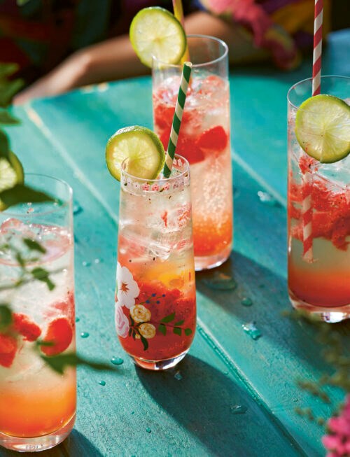 Vietnamese lime soda with strawberries