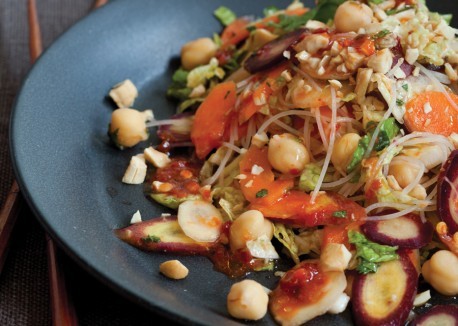 Vietnamese noodle salad with chickpeas and rainbow carrots