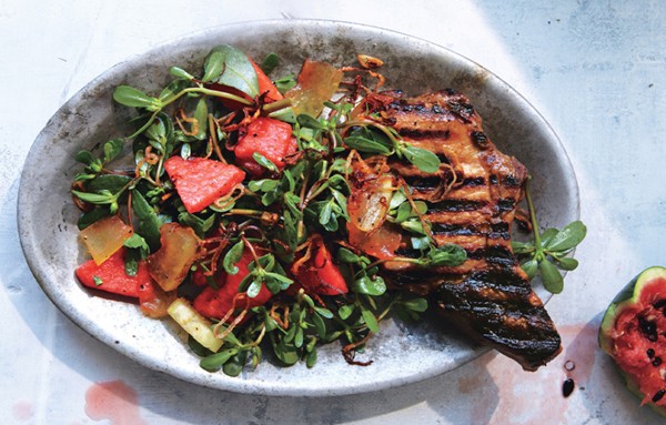 Vietnamese pork chops with pickled watermelon