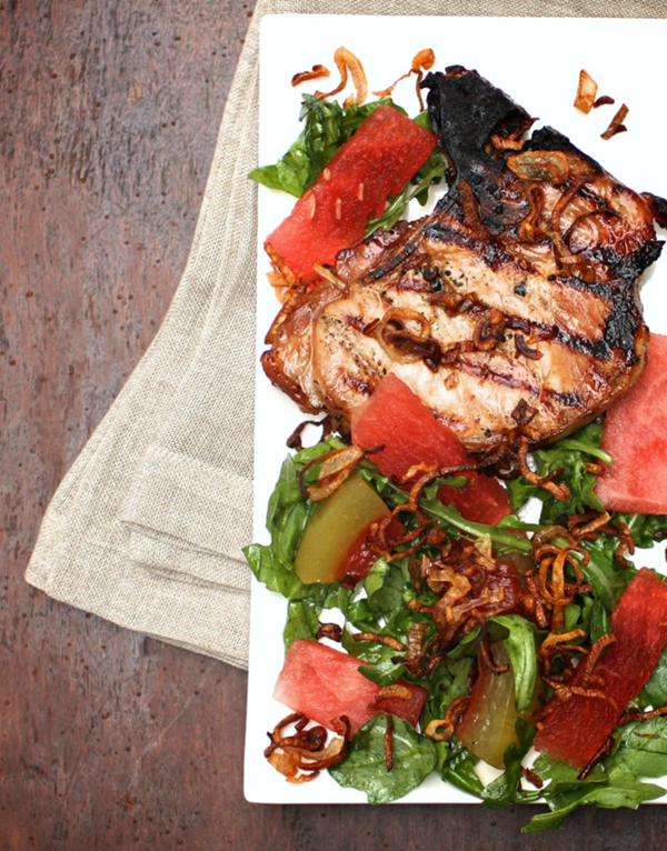 Vietnamese pork chops  with pickled watermelon