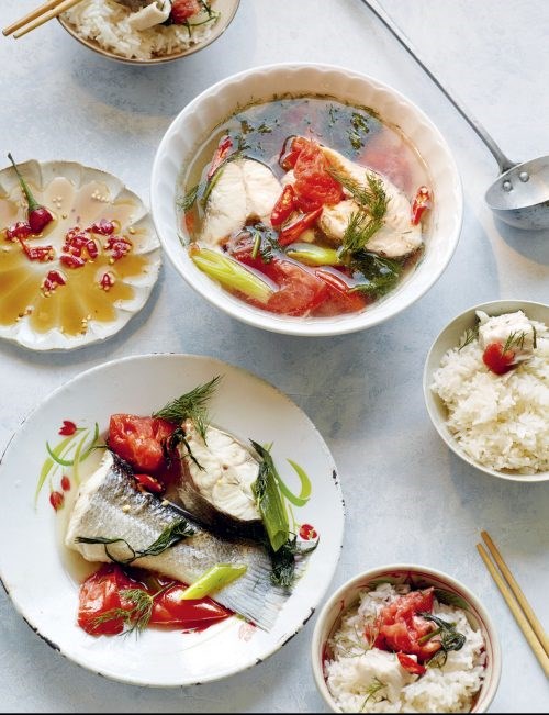 Vietnamese sea bass in tomato & dill broth (Canh chua lá thì là)