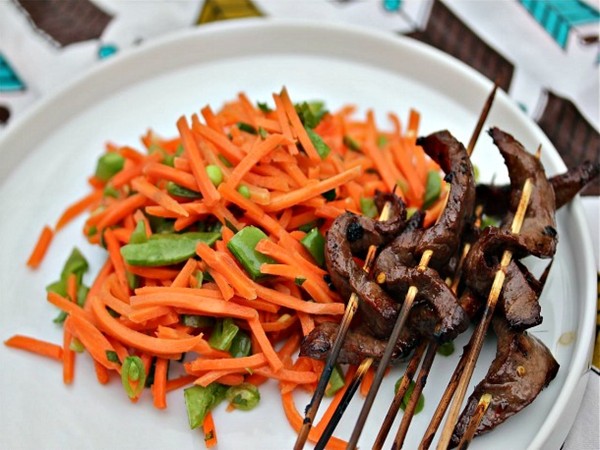 Vietnamese sirloin skewers with spicy carrot salad
