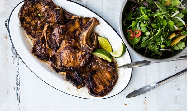 Vietnamese-style pork chops with fresh herb salad