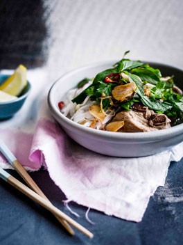 Vietnamese-style pork rib broth with lime and herbs