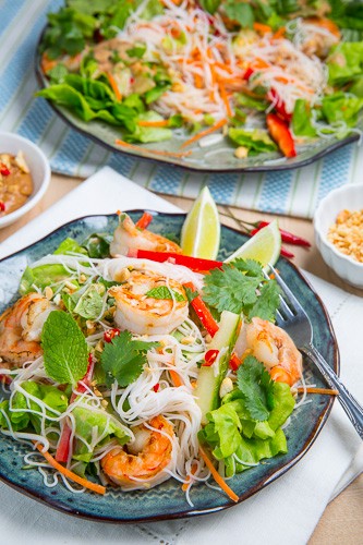 Vietnamese summer roll salad with Vietnamese peanut and hoisin sauce/dressing