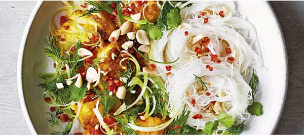 Vietnamese turmeric and dill fish with rice noodles