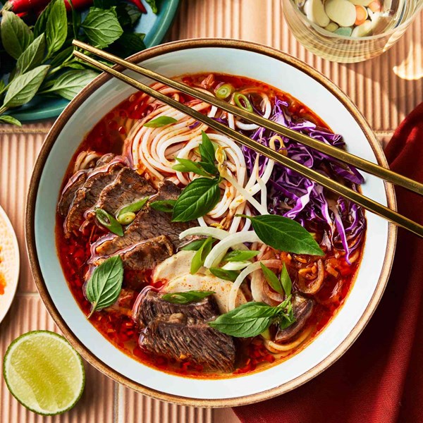 Vietnamese vermicelli noodle soup with sliced beef (Bun bo hue)