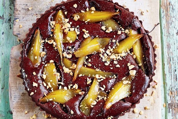 Vin santo & pear chocolate nemesis tart