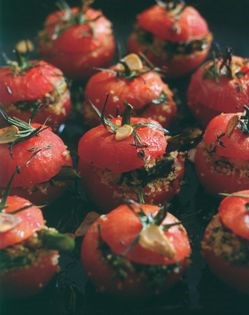 Vine ripened tomato stuffed with couscous salad
