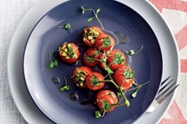 Vine tomatoes stuffed with anchovies, olives and capers
