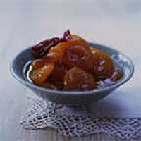 Vinegar-pickled apricots with chilli and ginger