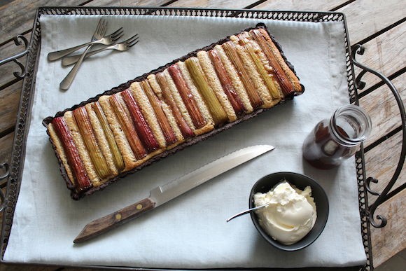 Vino cotto and rhubarb tart