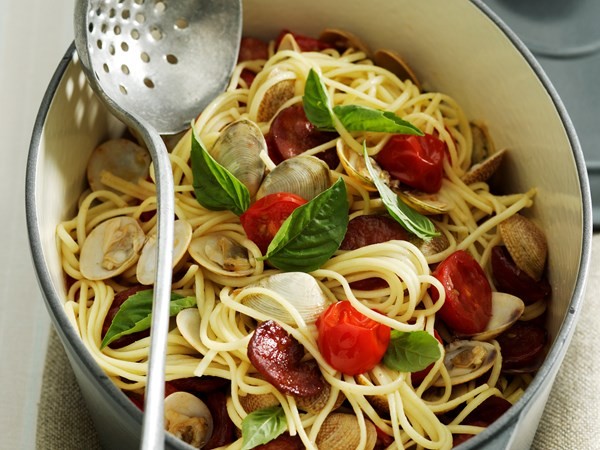 Vongole and chorizo linguine