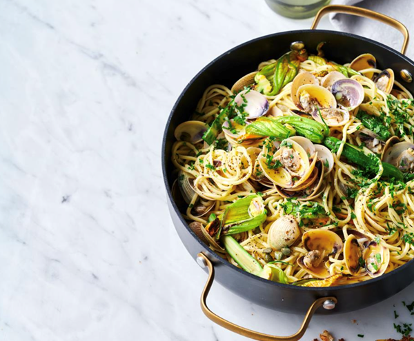 Vongole, zucchini blossom and brown butter spaghetti