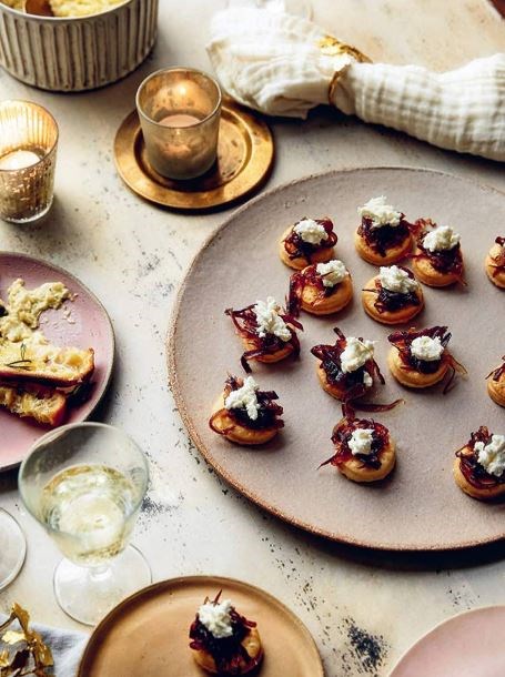 Vulscombe goat's cheese and caramelised red onion tartlets