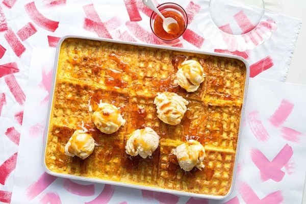 Waffle bread & butter pudding