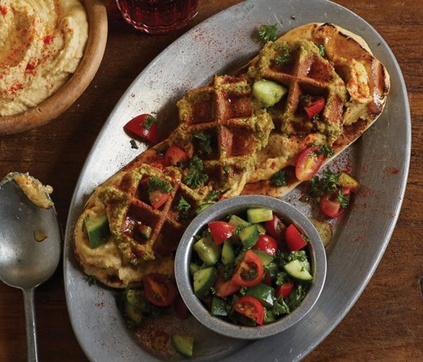 Waffled falafel and hummus