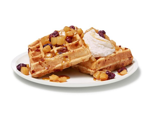 Waffles with pear-cherry compote
