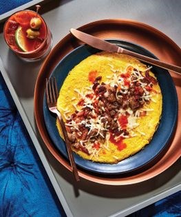 Wake-and-bake meat omelet